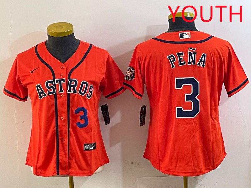 Youth Houston Astros #3 Pena Orange Game 2025 Nike MLB Jersey style 1